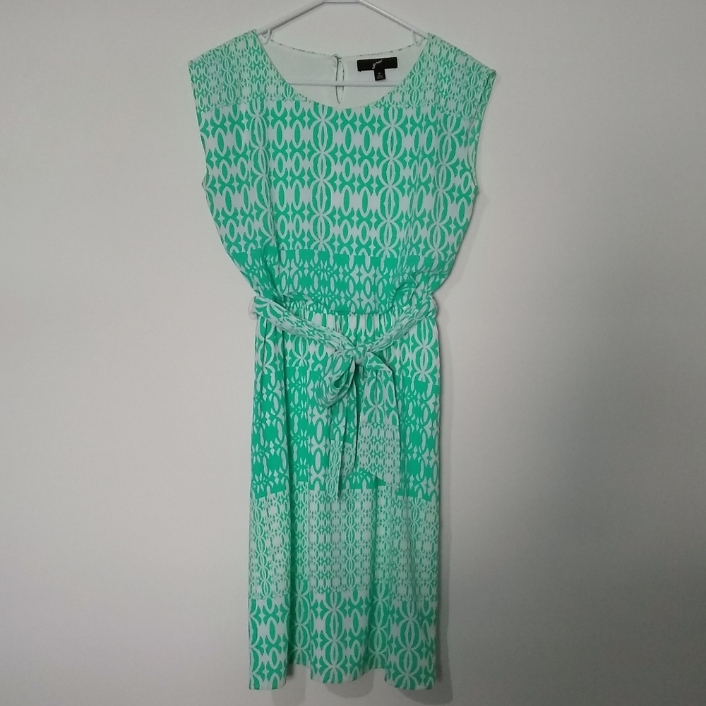 GNW Mint Green White Blouson Belted Capped Dress